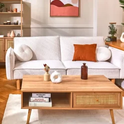 Table basse avec tiroir en bois et cannage L110cm - Baia