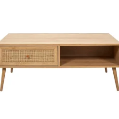 Table basse avec tiroir en bois et cannage L110cm - Baia