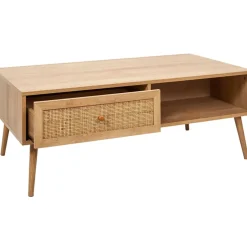 Table basse avec tiroir en bois et cannage L110cm - Baia