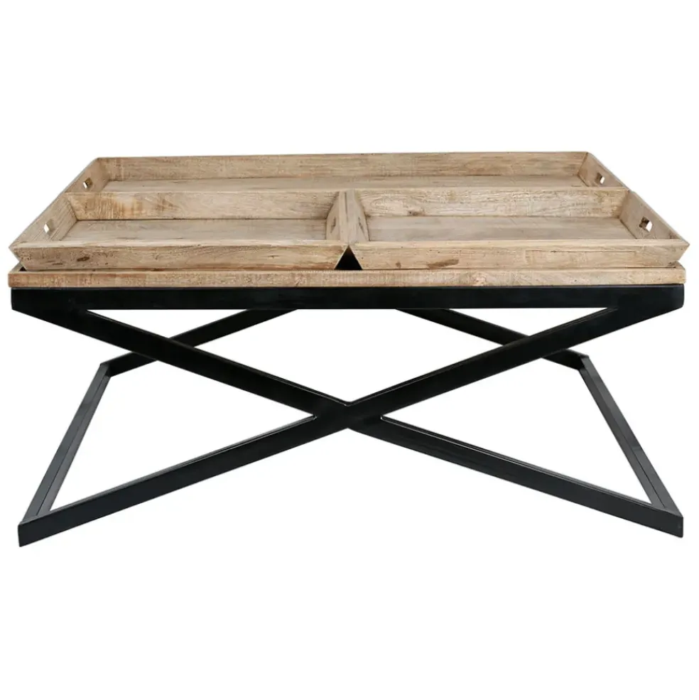 Table basse carrée avec plateaux en manguier et fer noir L120cm - Noe