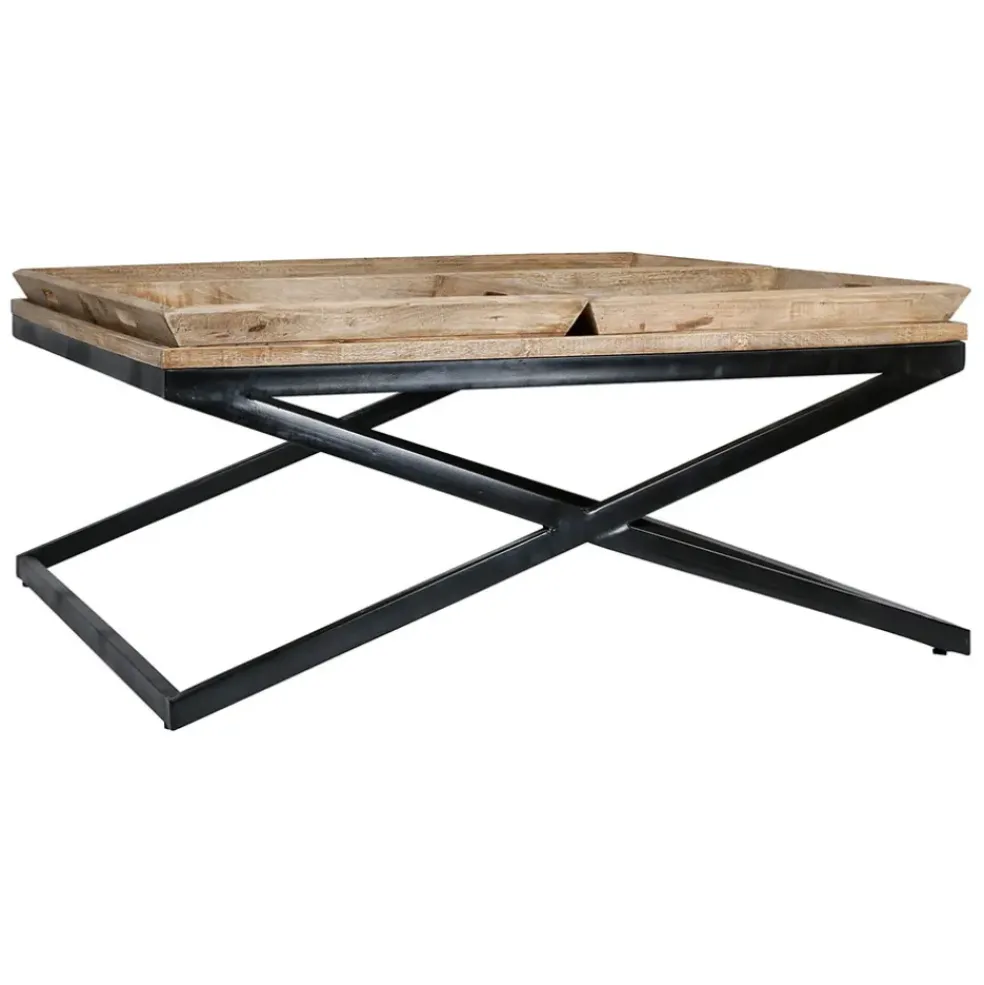 Table basse carrée avec plateaux en manguier et fer noir L120cm - Noe