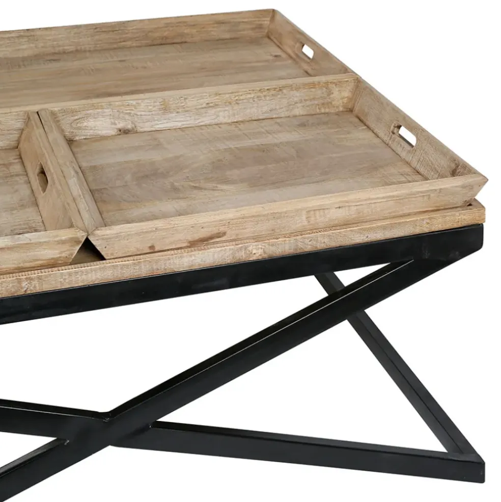 Table basse carrée avec plateaux en manguier et fer noir L120cm - Noe