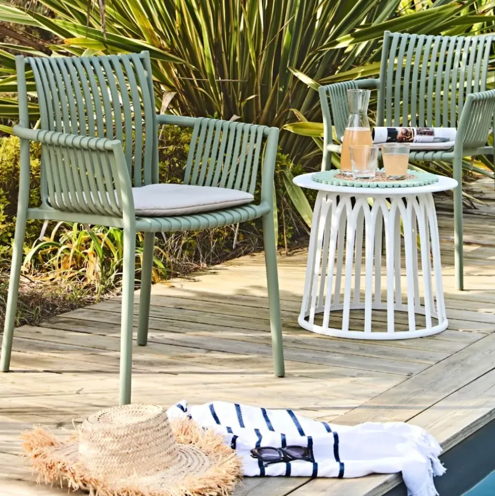 Table basse de jardin ronde blanc d50cm - Lumi