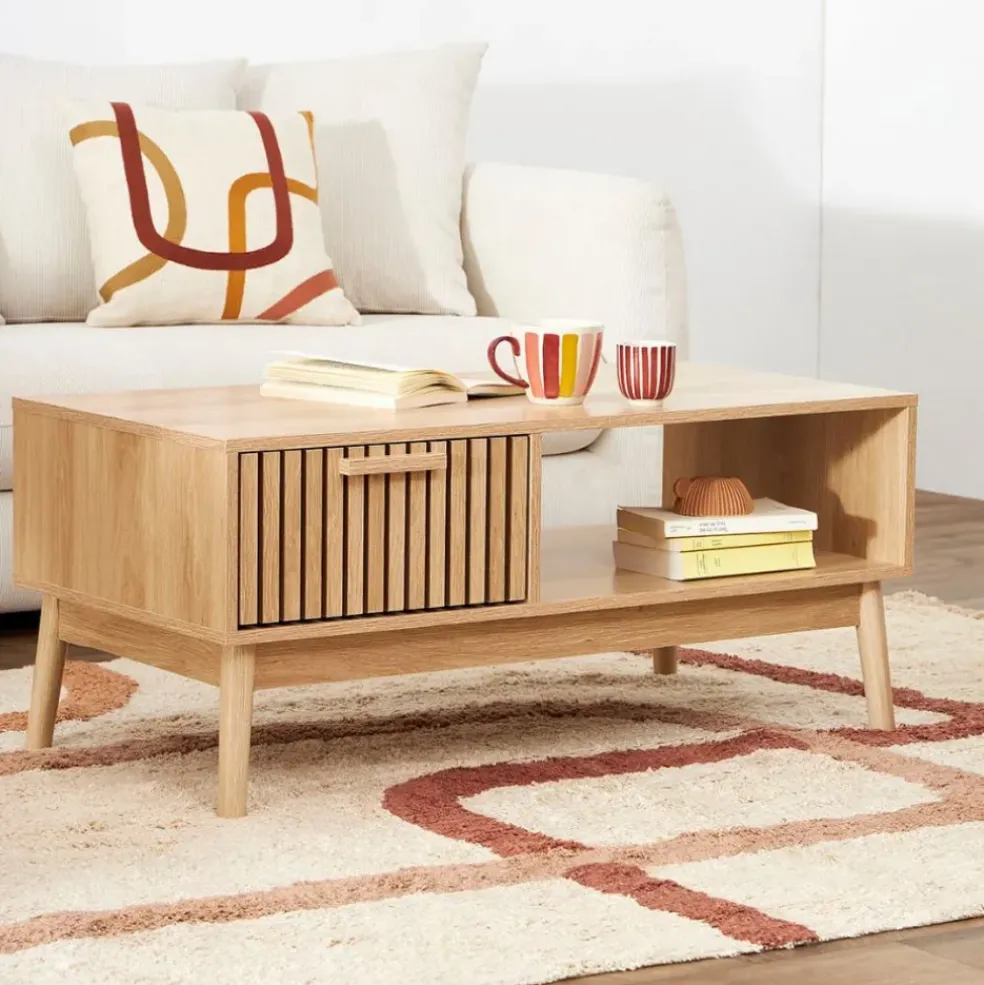 Table basse en bois naturel 100x50 cm - kara