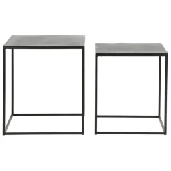 Table basse gigogne carrée (lot de 2) en aluminium et fer noir - Felia