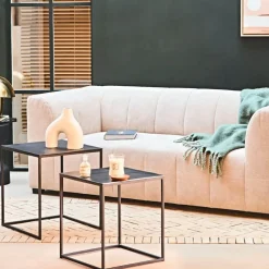 Table basse gigogne carrée (lot de 2) en aluminium et fer noir - Felia