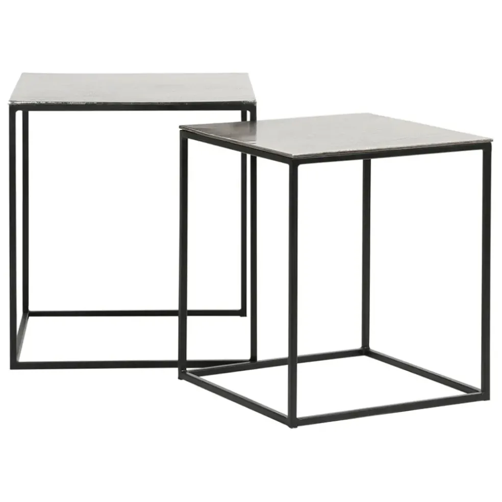 Table basse gigogne carrée (lot de 2) en aluminium et fer argenté - Felia