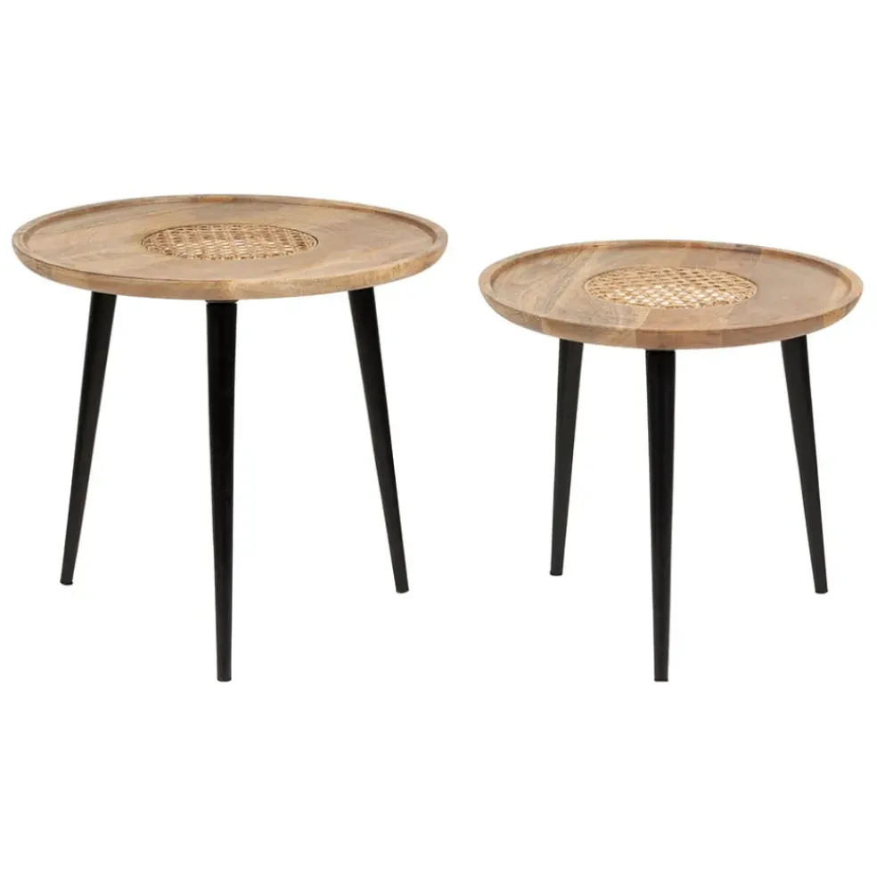 Table basse gigogne (lot de 2) en manguier naturel et fer noir - Balamea