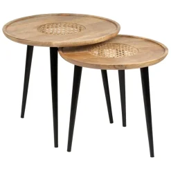 Table basse gigogne (lot de 2) en manguier naturel et fer noir - Balamea