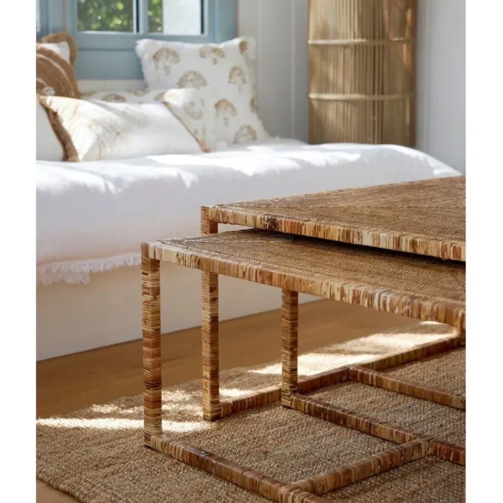 Table basse gigogne (lot de 3) en rotin naturel et fer - Pasil