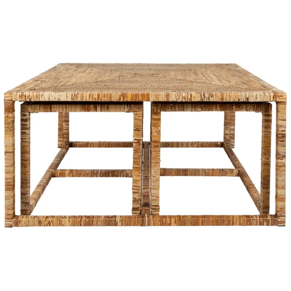 Table basse gigogne (lot de 3) en rotin naturel et fer - Pasil