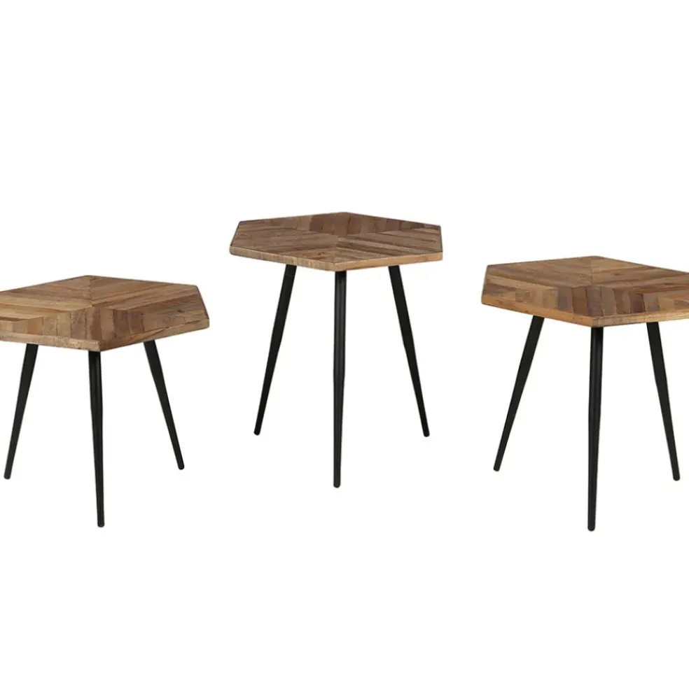 Table basse gigogne (lot de 3) en teck et métal - Woody