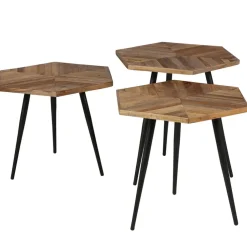 Table basse gigogne (lot de 3) en teck et métal - Woody