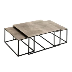 Table basse gigogne (lot de 3) en fer argenté - Félia