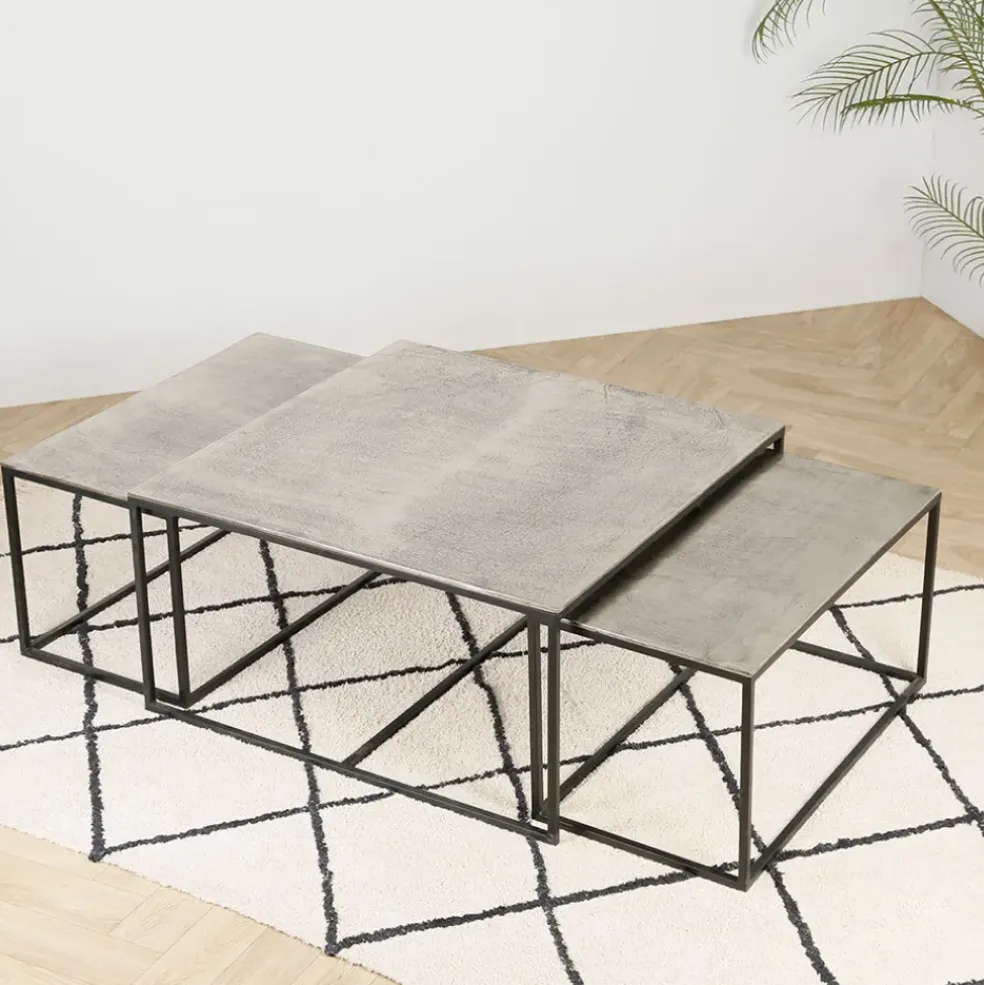 Table basse gigogne (lot de 3) en fer argenté - Félia