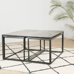 Table basse gigogne (lot de 3) en fer argenté - Félia