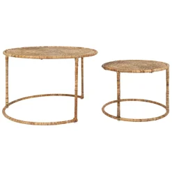 Table basse gigogne ronde (lot de 2) en rotin naturel et fer - Pasil