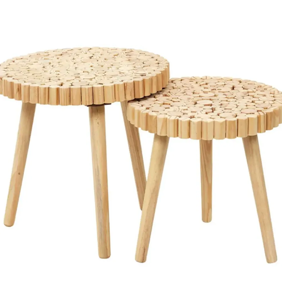 Table basse gigogne ronde (lot de 2) en bois de pin - Rubin