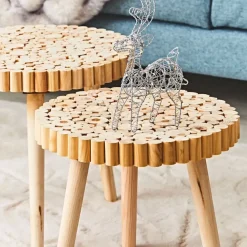 Table basse gigogne ronde (lot de 2) en bois de pin - Rubin