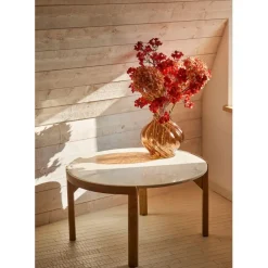 Table basse rond en manguier et marbre naturel et blanc d80cm - Agate