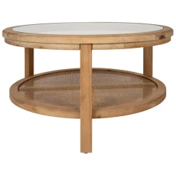 Table basse ronde en sapin naturel et verre trempé d75cm - Firmin
