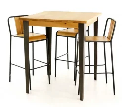 Table de bar carrée en chêne massif et pieds acier 90x90 cm - Manny