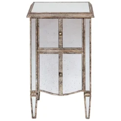 Table de chevet baroque en bois et miroir 2 tiroirs - Bois miroir