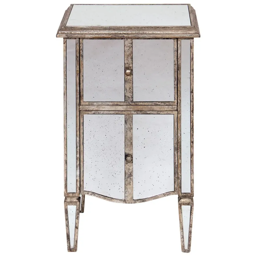 Table de chevet baroque en bois et miroir 2 tiroirs - Bois miroir