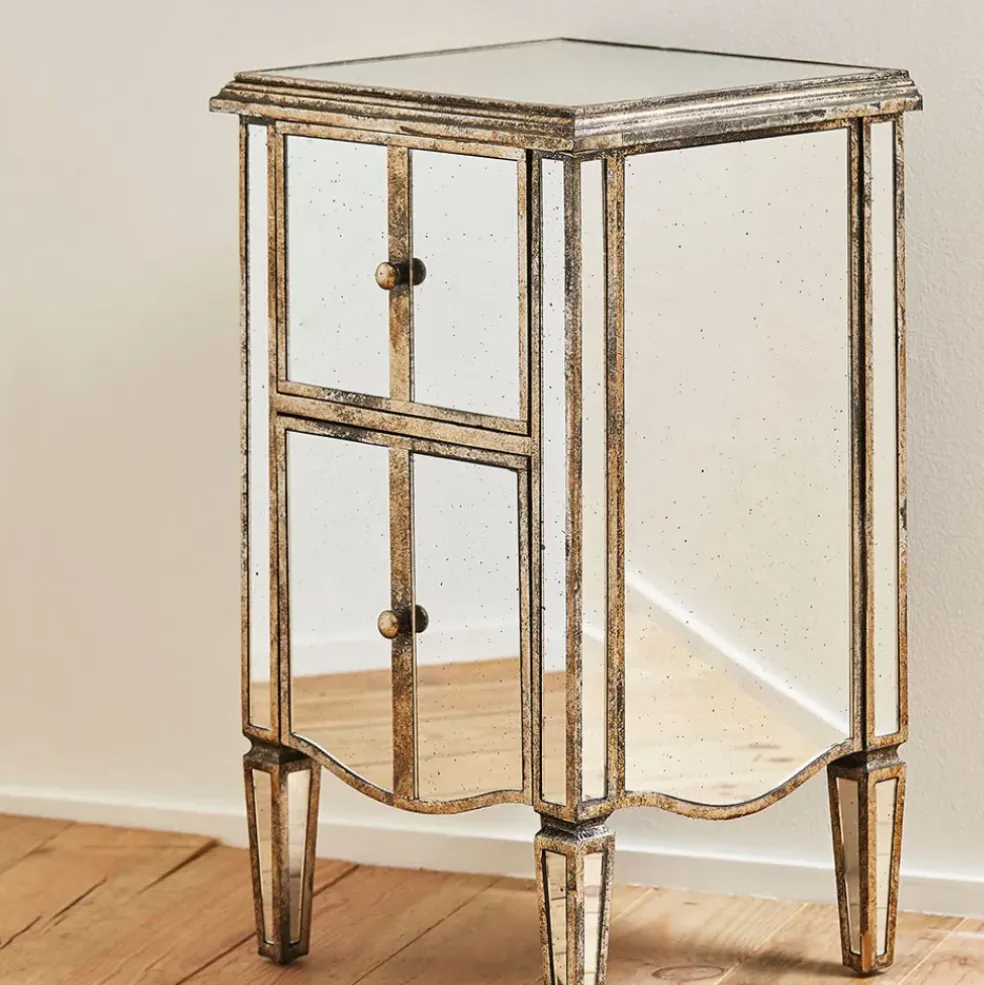 Table de chevet baroque en bois et miroir 2 tiroirs - Bois miroir
