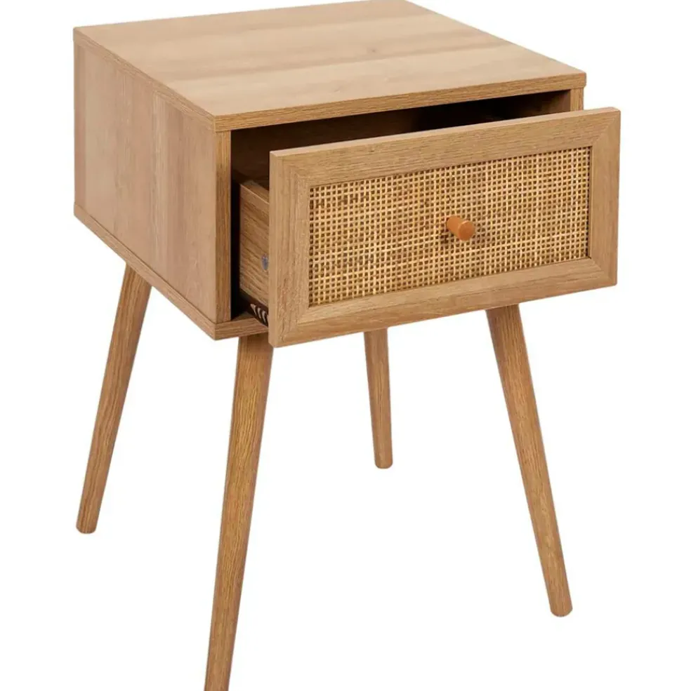 Table de chevet en bois et cannage 1 tiroir - Baia