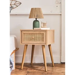Table de chevet en bois et cannage 1 tiroir - Baia