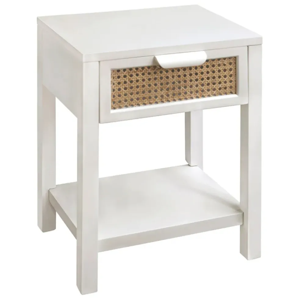 Table de chevet en sapin blanc et naturel 1 tiroir - Adela
