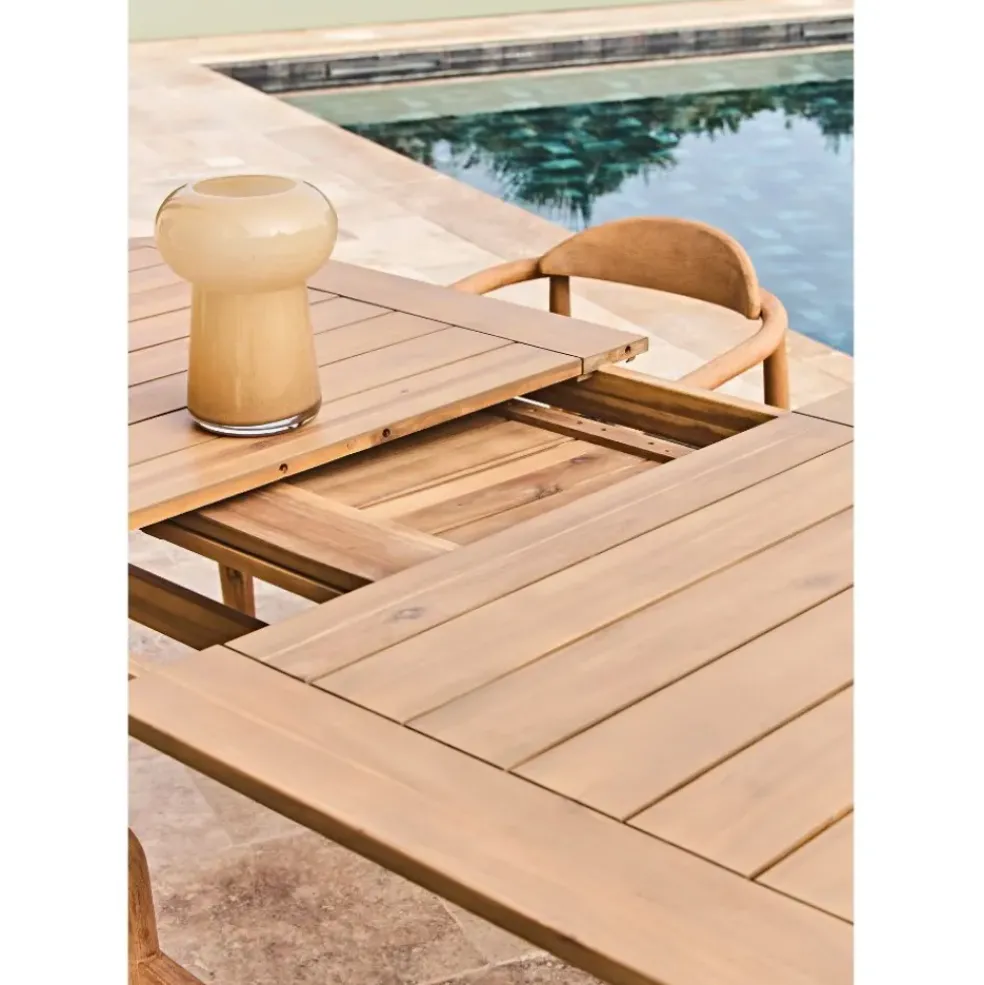 Table de jardin avec rallonge en acacia naturel 180-200x100cm - Cirina