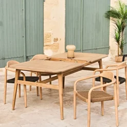 Table de jardin avec rallonge en acacia naturel 180-200x100cm - Cirina