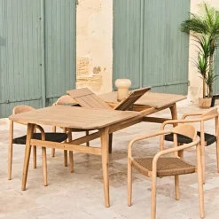 Table de jardin avec rallonge en acacia naturel 180-200x100cm - Cirina