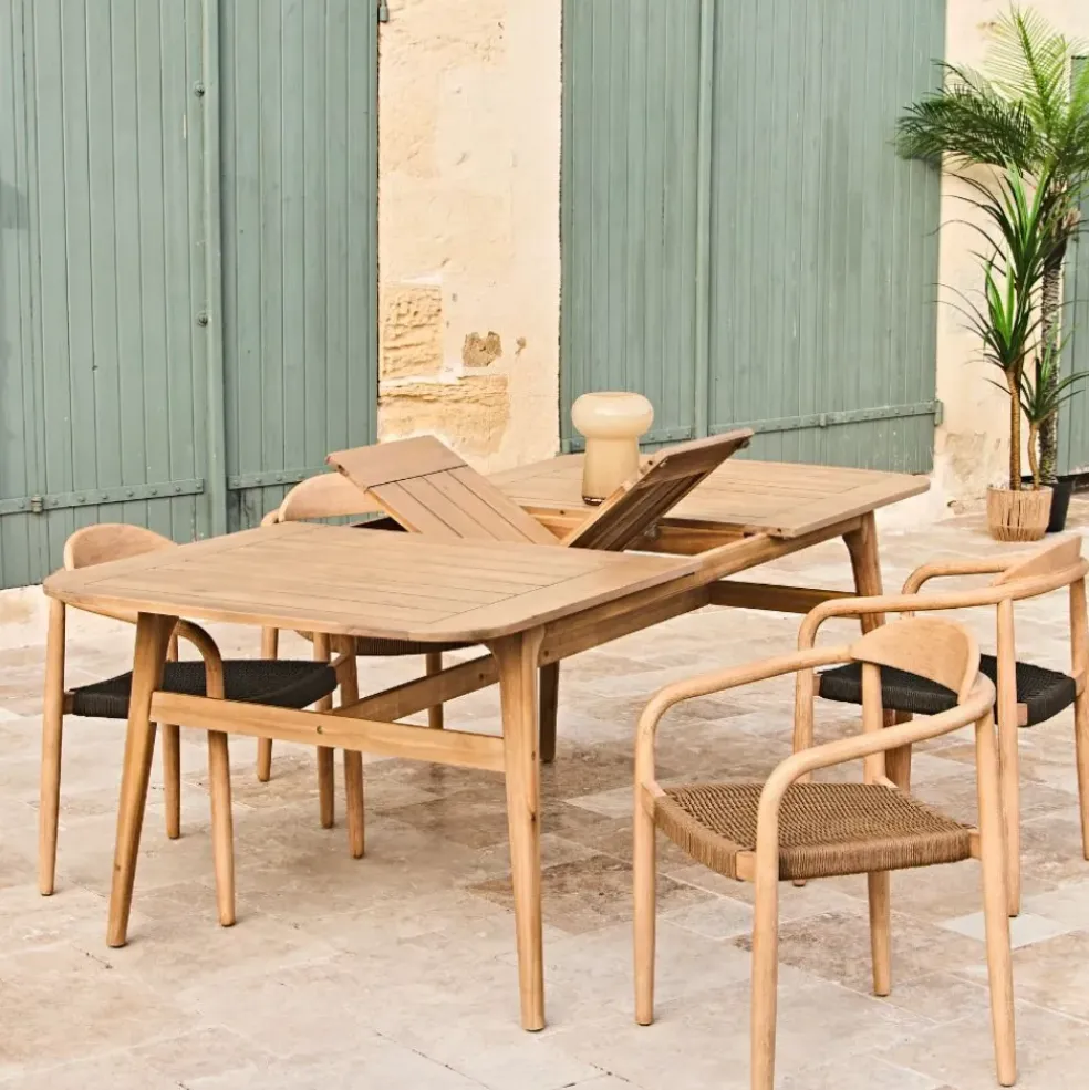Table de jardin avec rallonge en acacia naturel 180-200x100cm - Cirina