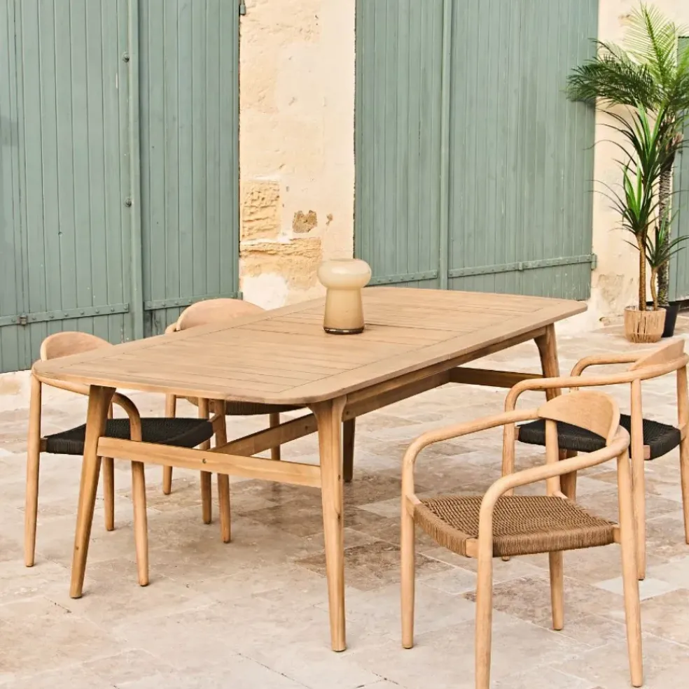 Table de jardin avec rallonge en acacia naturel 180-200x100cm - Cirina