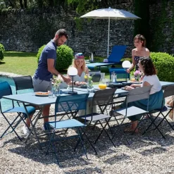 Table de jardin pliante en acier bleu acapulco- Bistro