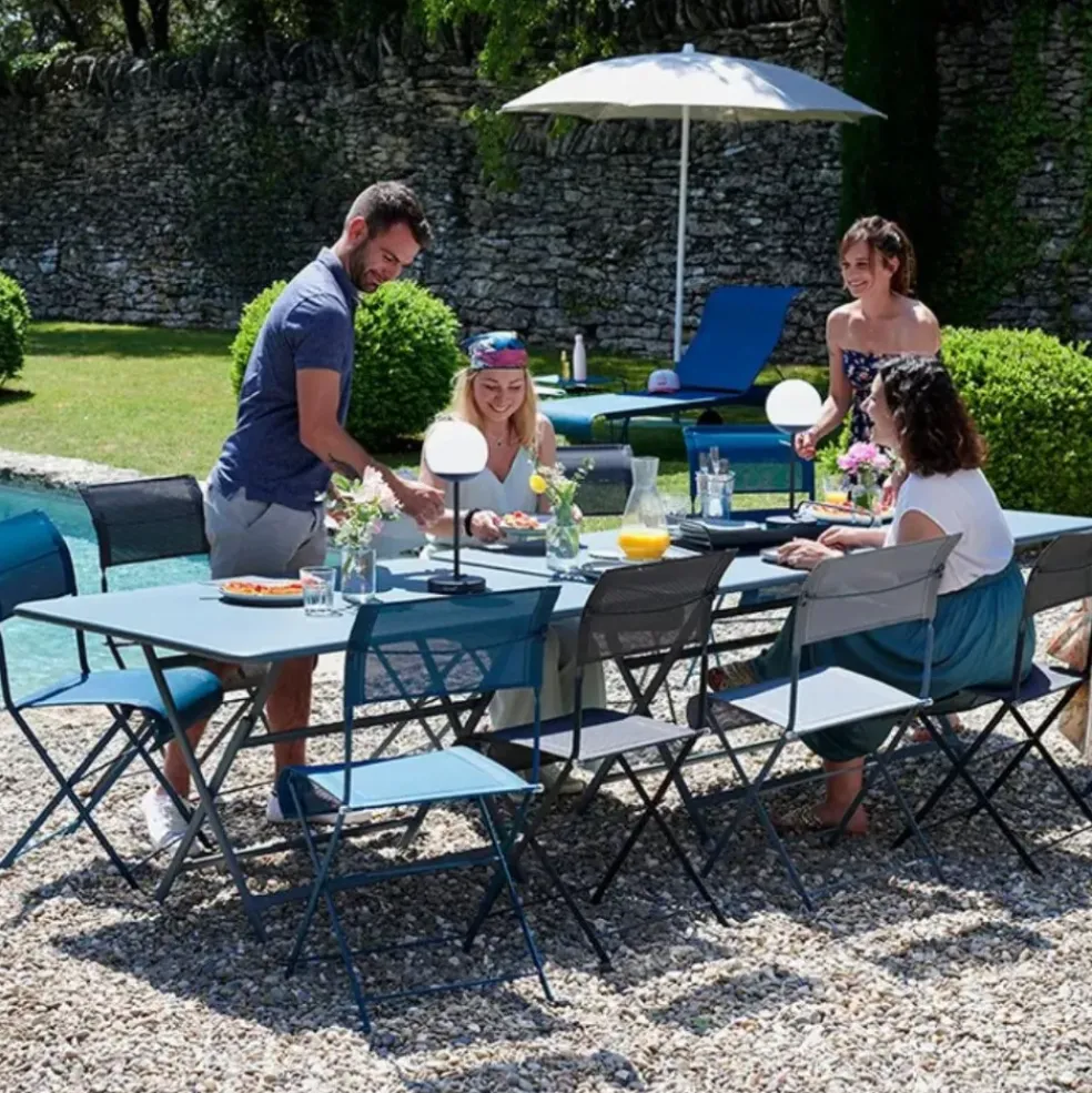Table de jardin pliante en acier bleu acapulco- Bistro