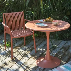 Table de jardin rond en fer terracotta d80cm - Lumi