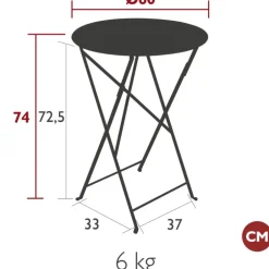 Table de jardin ronde pliante en acier gris orage - Bistro