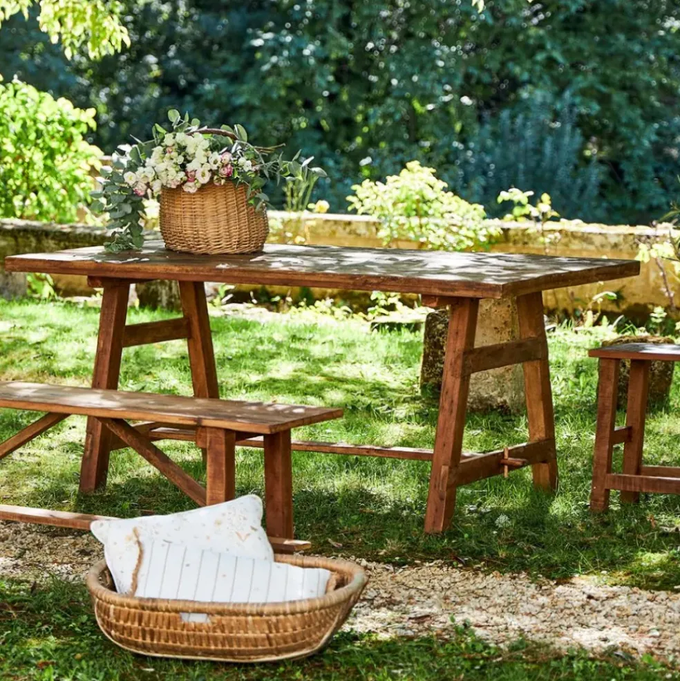 Table de salle a manger rectangle en bois recyclé naturel 180x90cm - Campagne