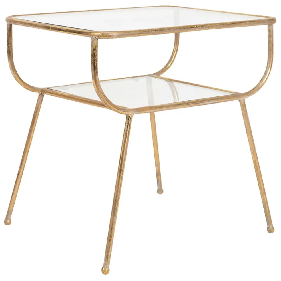 Table d'appoint en fer dorée et verre - Eluminea H52cm