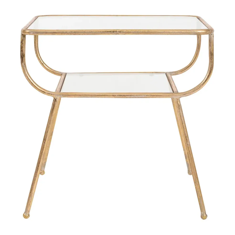 Table d'appoint en fer dorée et verre - Eluminea H52cm