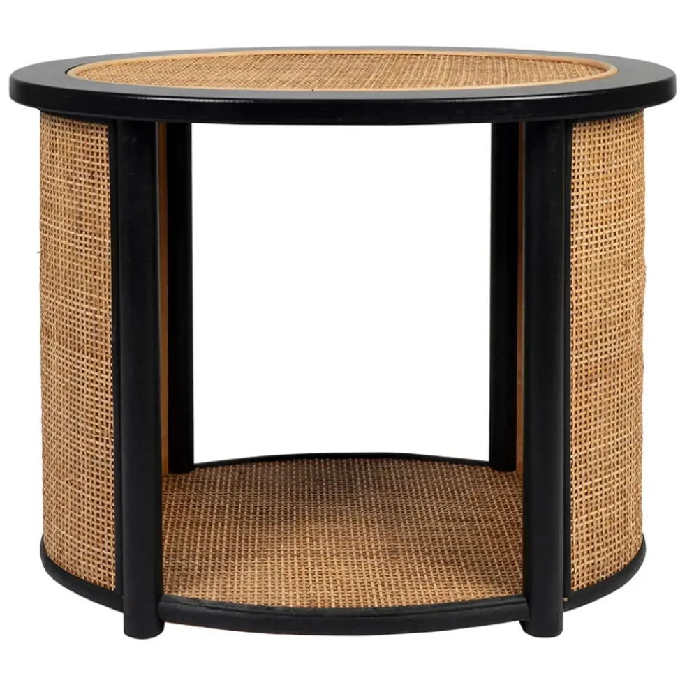 Table d'appoint en rotin et sapin naturel et noir - Balamea
