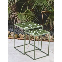 Table d'appoint gigogne de jardin (lot de 2) en fer vert - Bologna