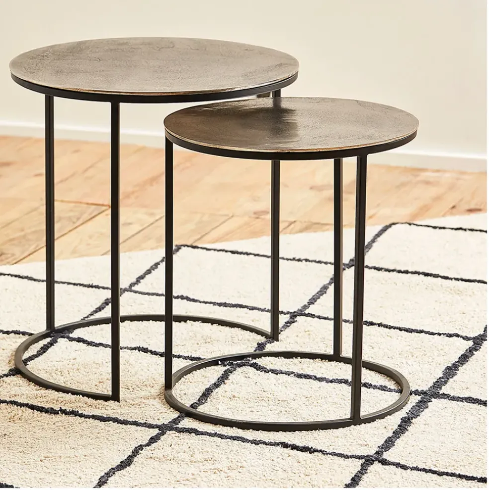 Table d'appoint gigogne (x2) en fer argent - Felia