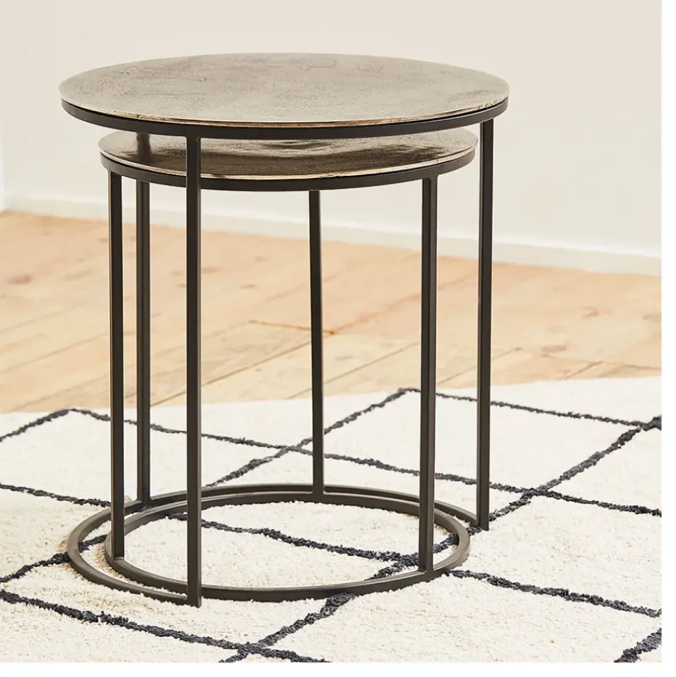 Table d'appoint gigogne (x2) en fer argent - Felia