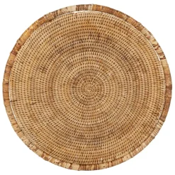 Table gigogne rond par 2 en fer et rotin naturel 50x50cm - Pasil