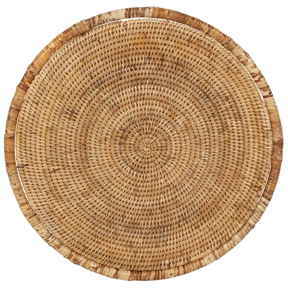 Table gigogne rond par 2 en fer et rotin naturel 50x50cm - Pasil